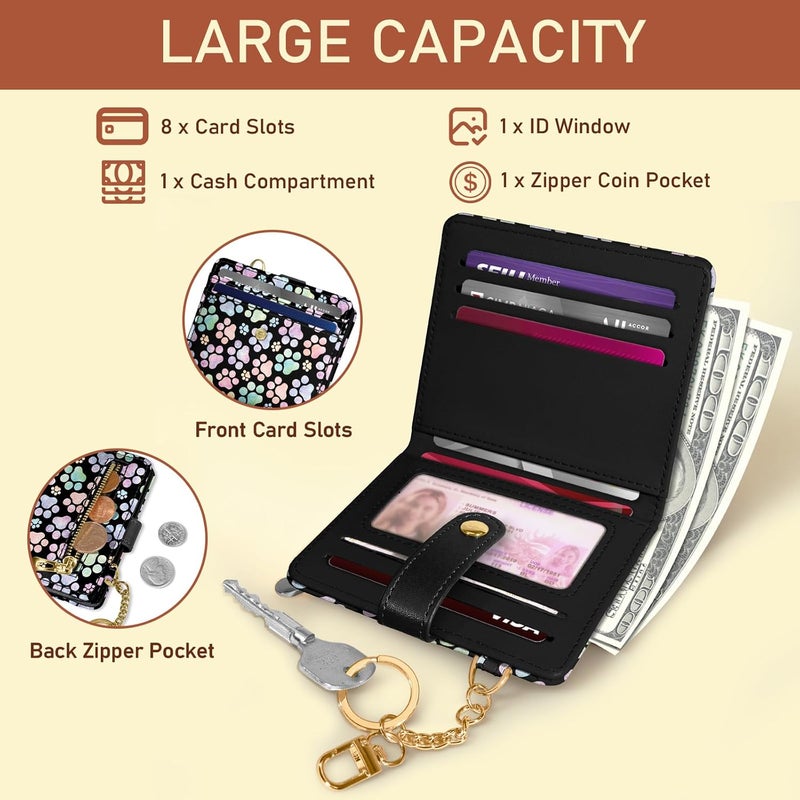 Jogjam Dog Paw Rfid Women Wallet, Small Slim Thin Credit Card Wallet, PU Leather Bifold Cash Zipper Coin Pocket ID Window for Female Ladies Teen Girls Girly - Image 4
